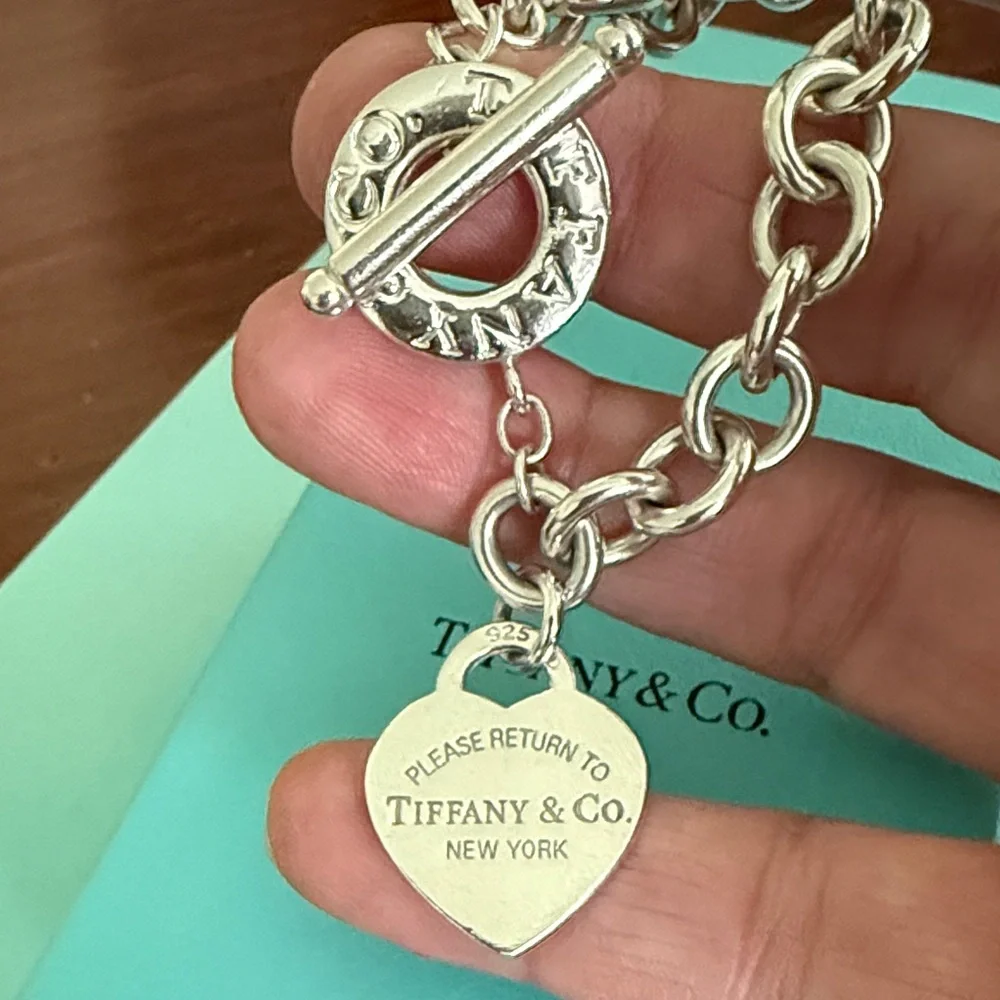 8” Tiffany & Co. Please Return To Tiffany Heart Tag Toggle Bracelet